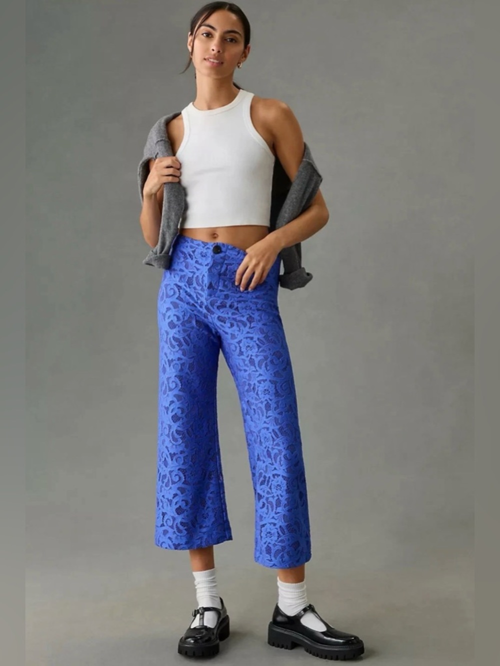 Anthropologie Maeve The Colette Lace Cropped Wide-Leg Pants Royal Blue 29 NWT